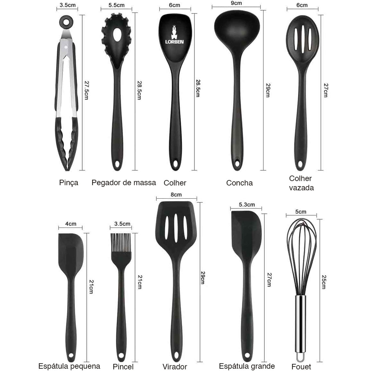 Kit 10 Peças Utensílios De Silicone Talheres