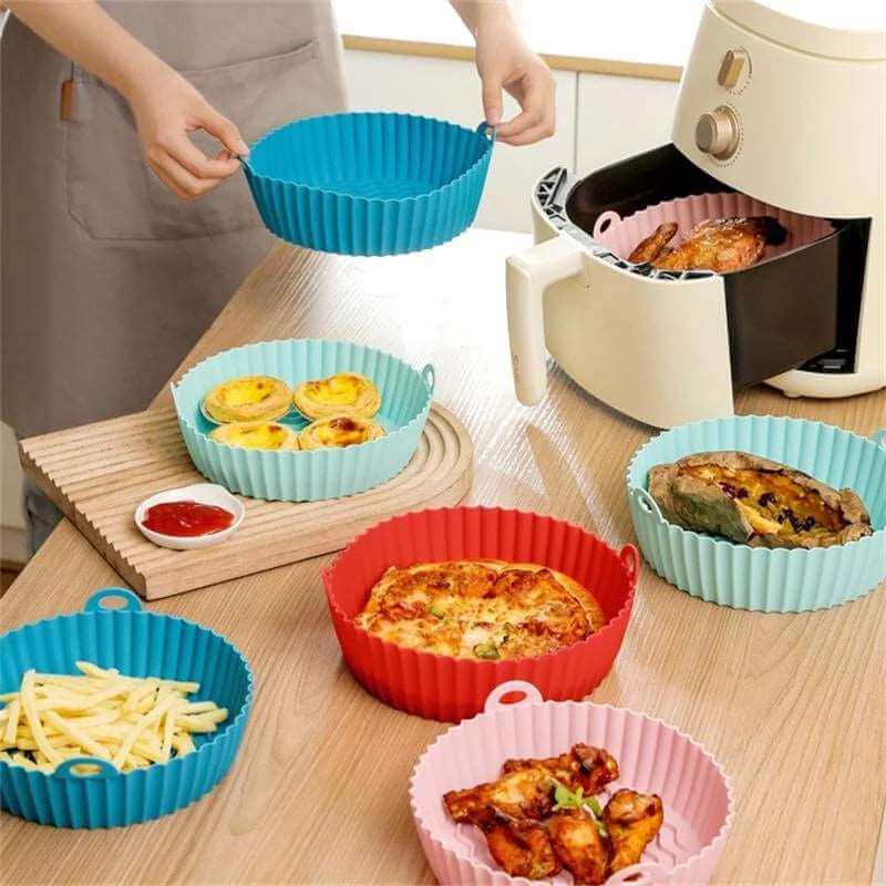 PROMOCÃO ! Kit 6 Formas Airfryer Tamanhos Variados Silicone Antiaderente Micro-ondas Lavável Com Alça