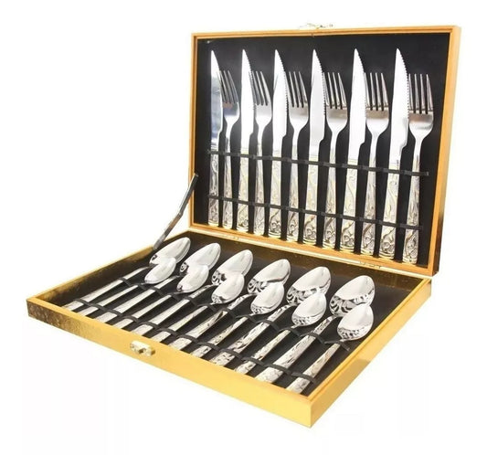 Kit Faqueiro Inox 24 Pçs C/ Maleta - Lindo,(Ótima Qualidade).